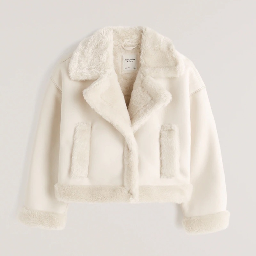 Abercrombie & Fitch Oversized Short Sherpa Lined Vegan Leather Coat NWT